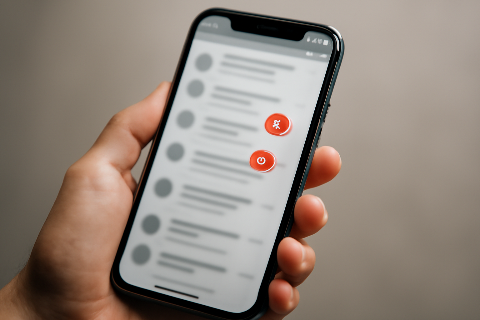 A smartphone screen showing a social media feed with scrolling comments and notification icons