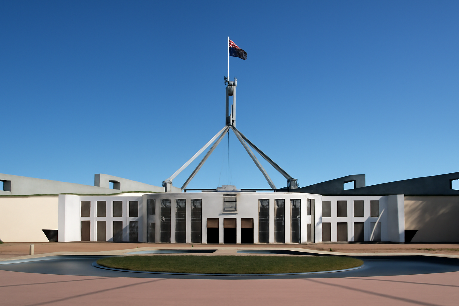 Australian Parliament House exterior under a clear sky
