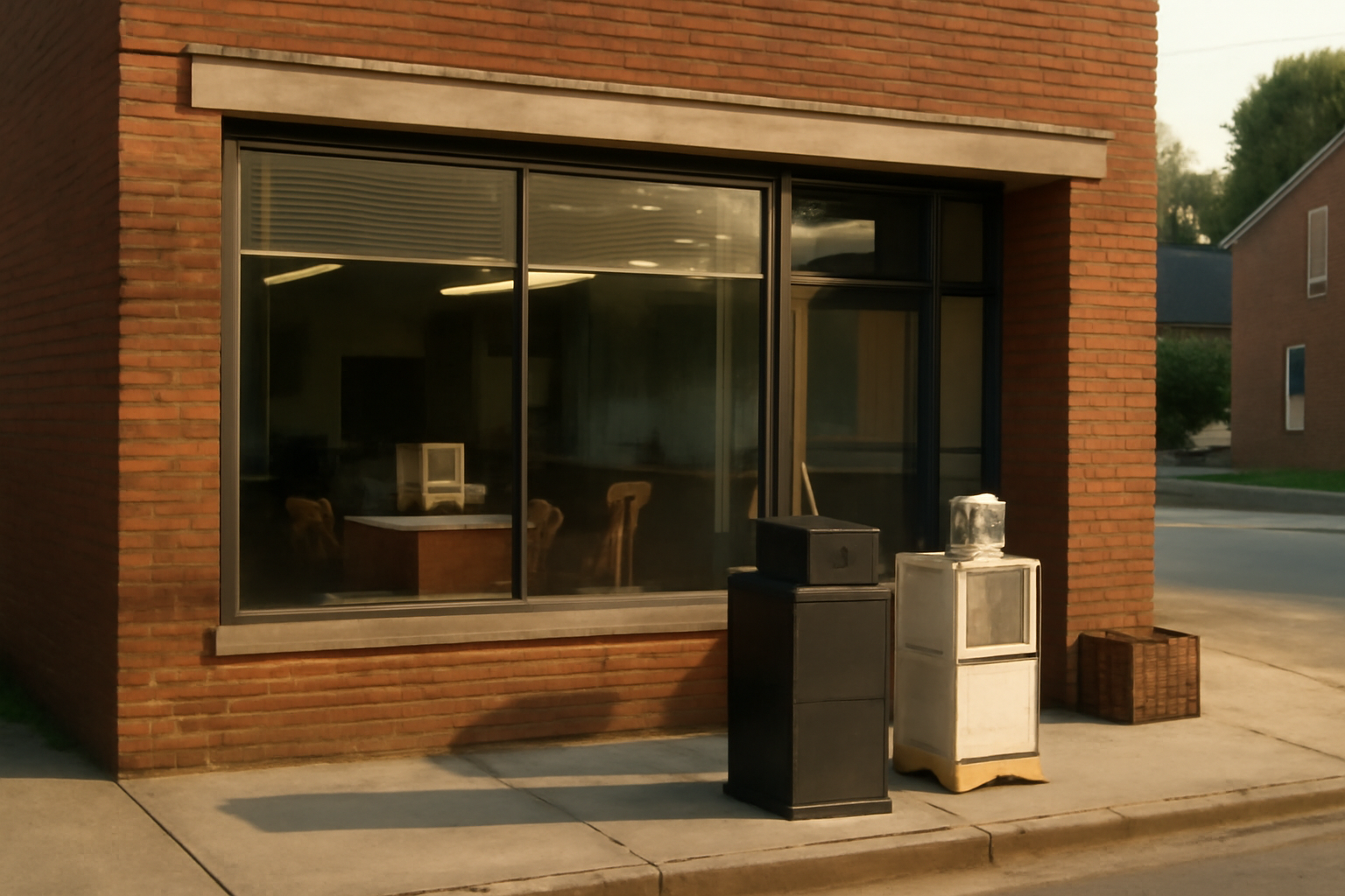 Exterior of a small-town South Dakota newspaper office with a Public Opinion sign