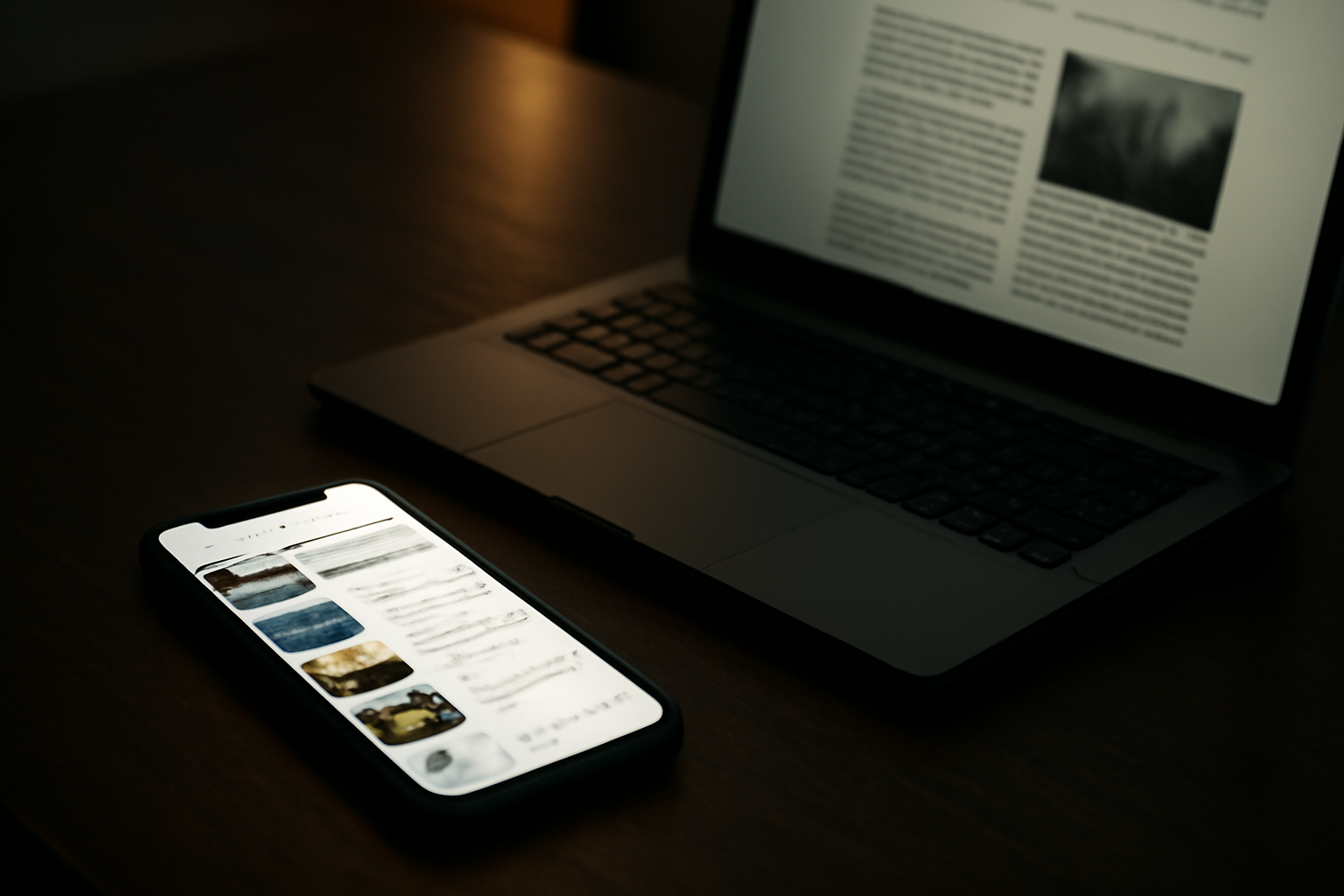 A smartphone displaying a government agency social media feed next to a laptop showing a news website