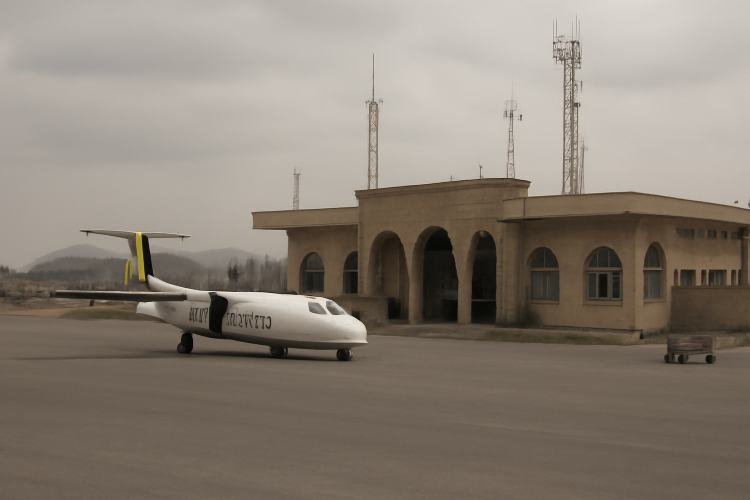 Airport terminal exterior in Ethiopia's Tigray region under overcast sky