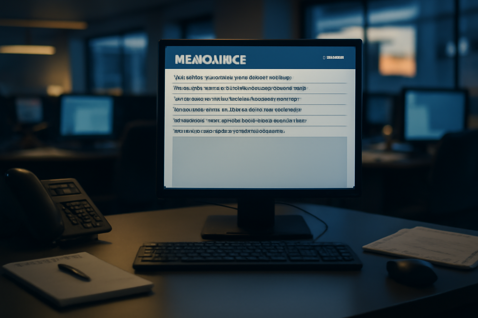 A blank newsroom monitor displaying a wire-service headline with no accompanying article text