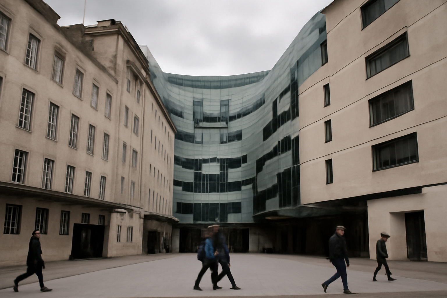 Exterior of BBC Broadcasting House in London with the corporation's logo visible