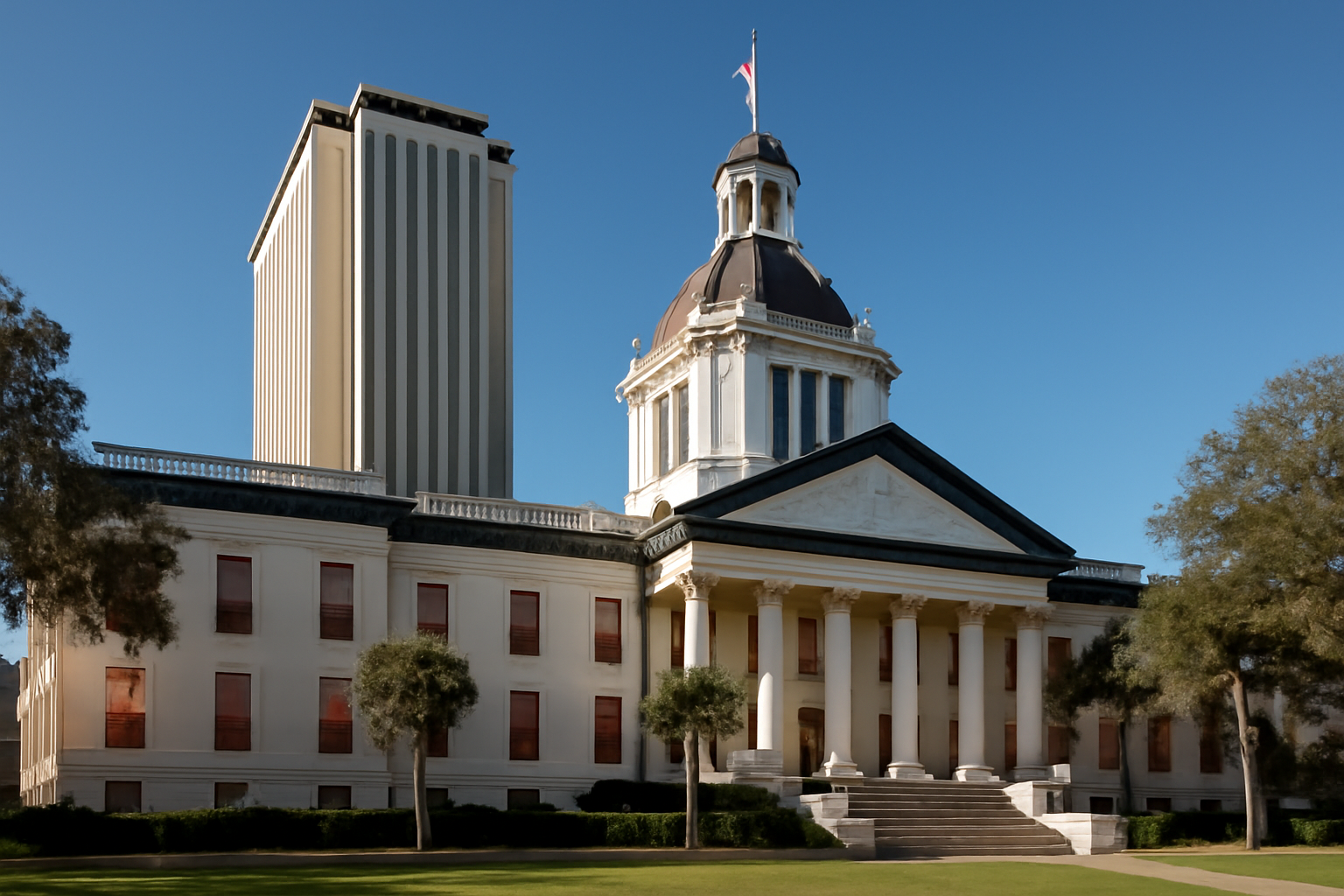 Florida state capitol building exterior under daytime sky
